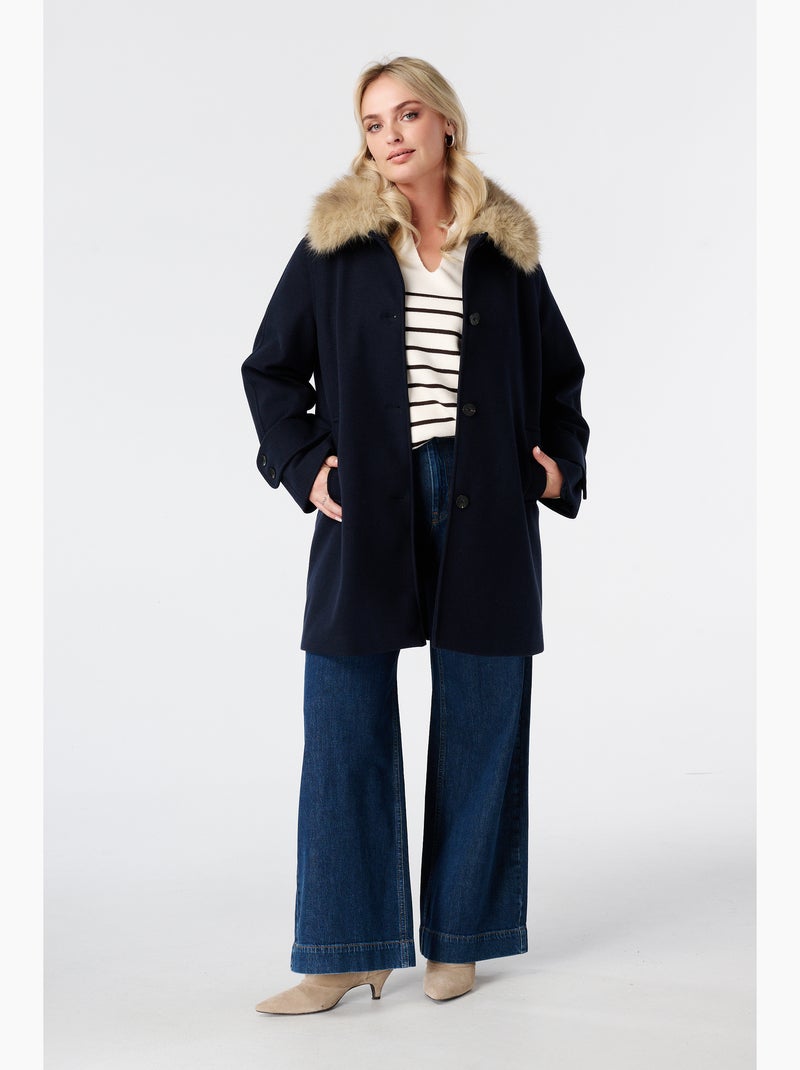 Ms mode manteau avec col en fausse fourrure Bleu Bleu - Kiabi