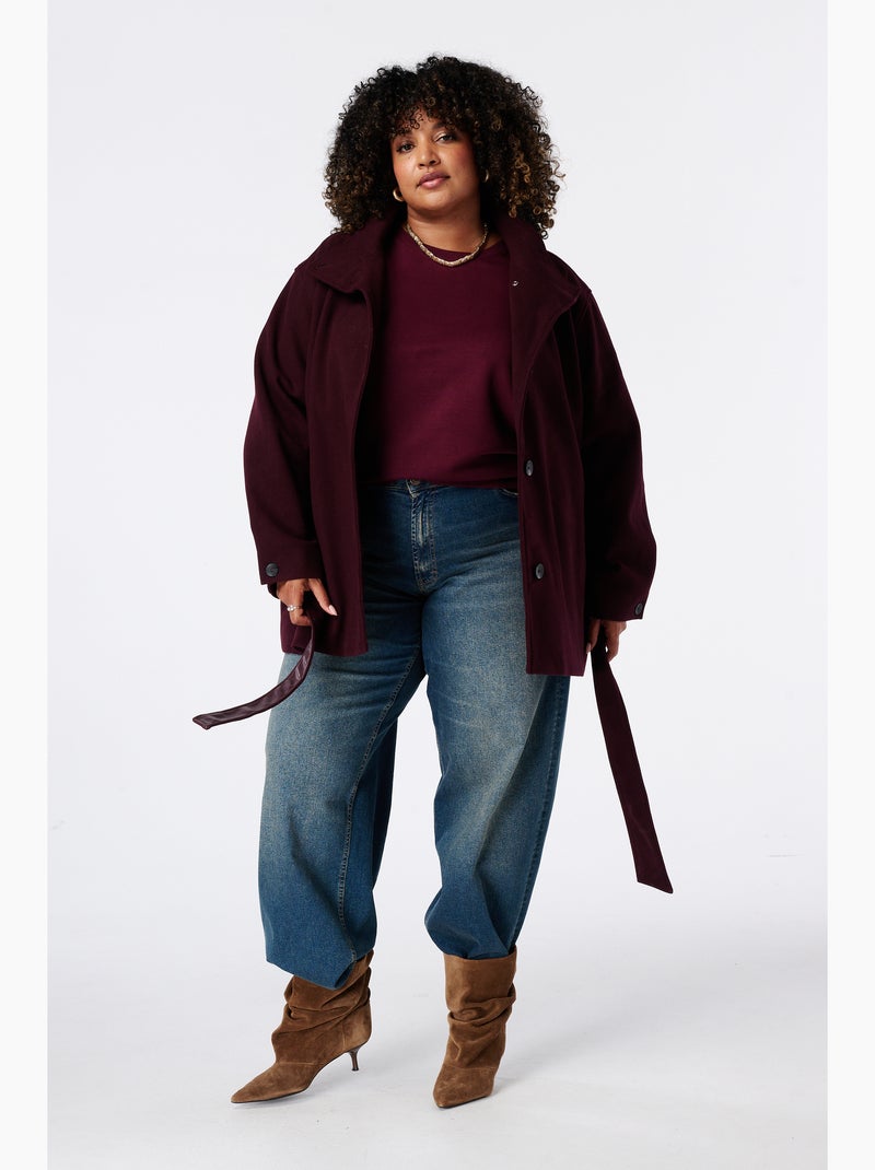 Ms mode manteau mi long avec col montant Bordeaux - Kiabi
