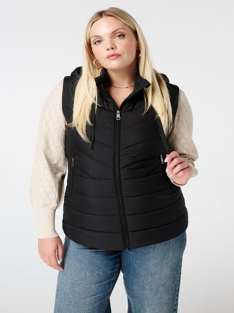 MS MODE Manteaux Gilet matelassé avec capuche Noir - Kiabi
