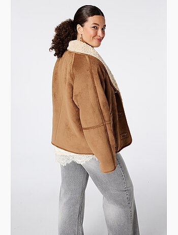Ms Mode Manteaux manteau aspect suédine avec col en teddy