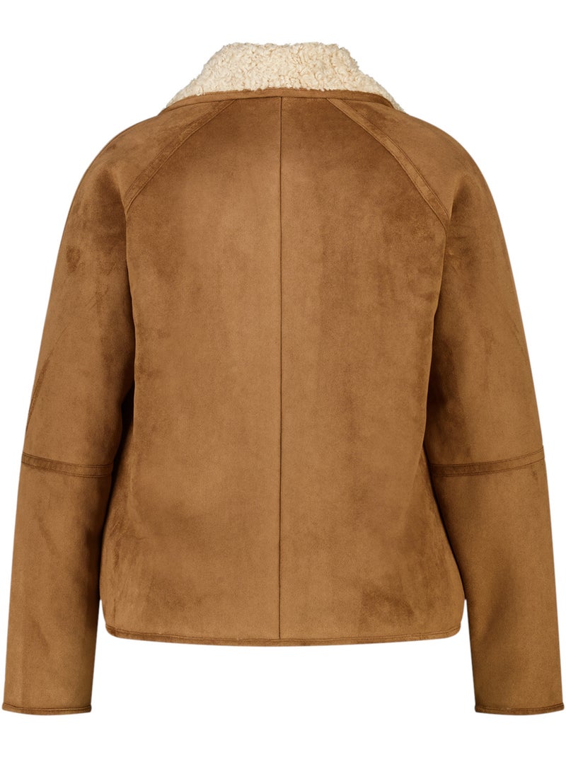 Ms Mode Manteaux manteau aspect suédine avec col en teddy Cognac - Kiabi