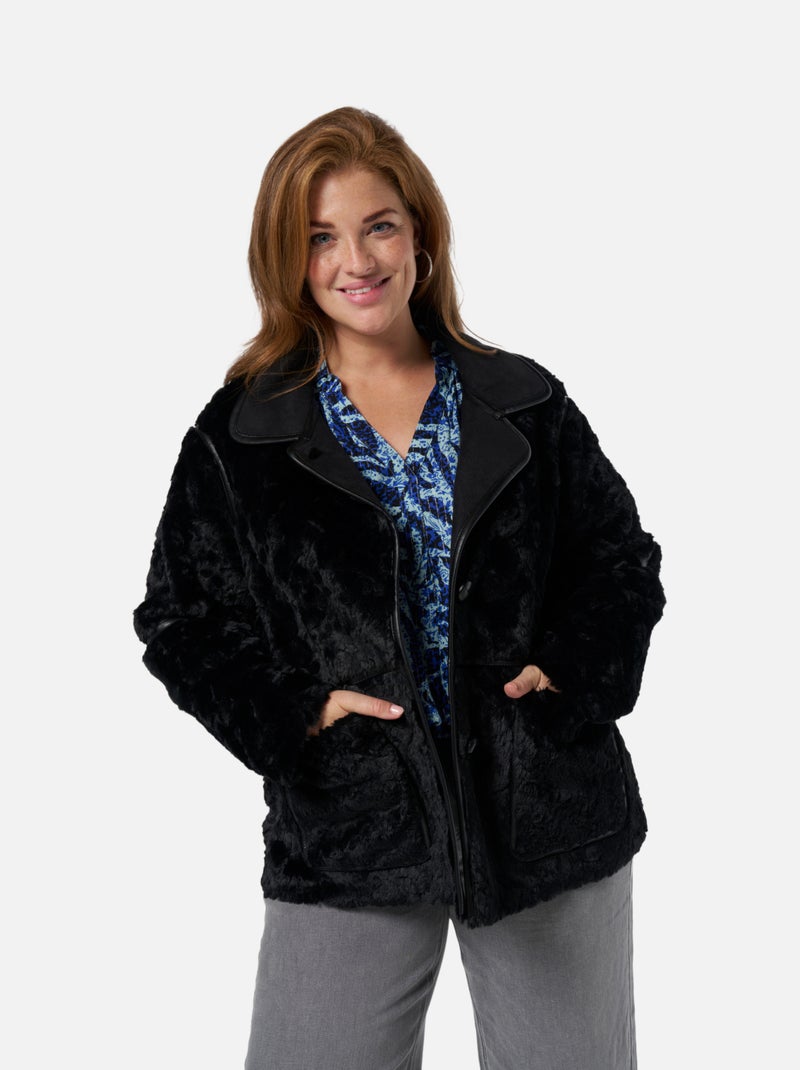 MS MODE Manteaux Manteau en fausse fourrure Noir - Kiabi