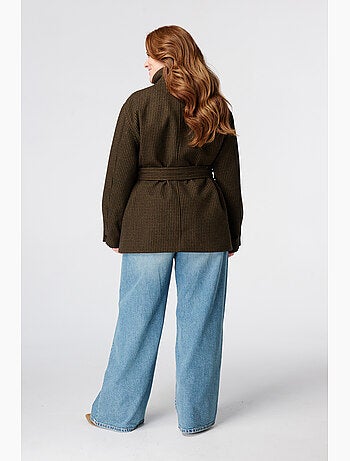 MS MODE Manteaux Manteau mi long à carreaux avec col montant