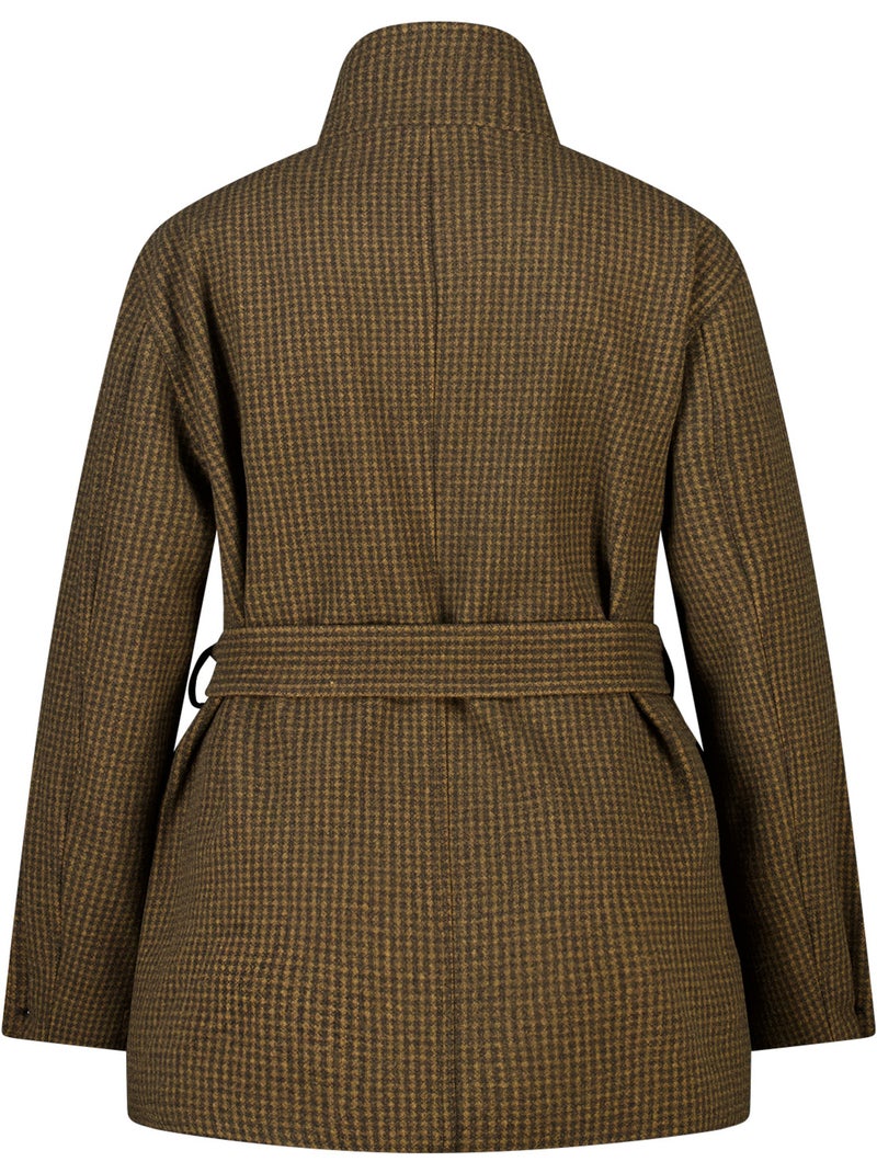 MS MODE Manteaux Manteau mi long à carreaux avec col montant Marron - Kiabi
