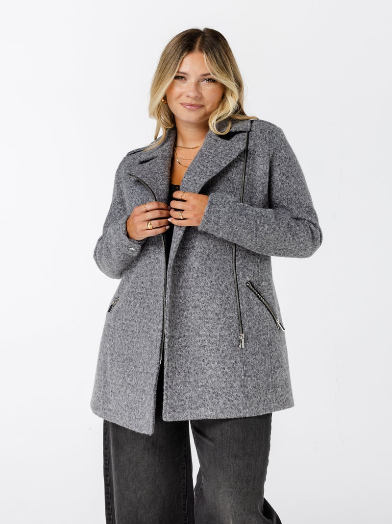 MS MODE Manteaux Veste à fermeture éclair Gris Noir - Kiabi