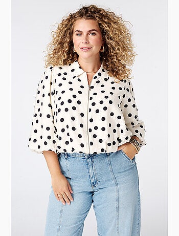 MS MODE Manteaux Veste à pois avec manches bouffantes courtes