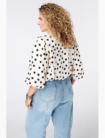 MS MODE Manteaux Veste à pois avec manches bouffantes courtes