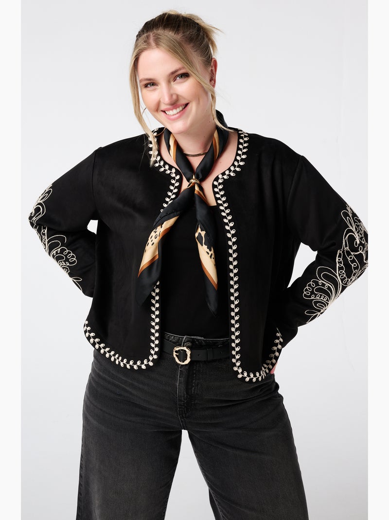 MS MODE Manteaux Veste aspect suédé avec broderies Noir