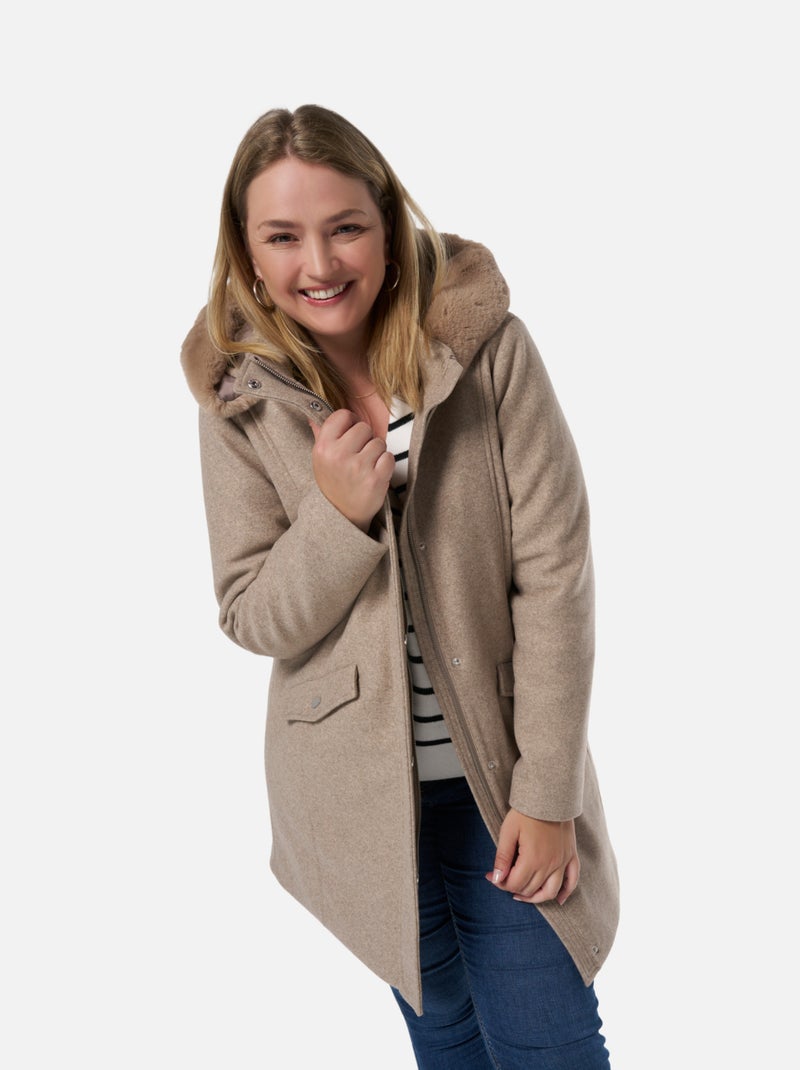 MS MODE Manteaux Veste avec col en fausse fourrure Sable/Tonka/Caramel - Kiabi