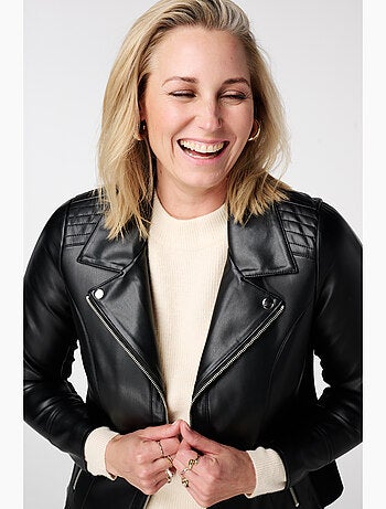 MS MODE Manteaux Veste biker en similicuir