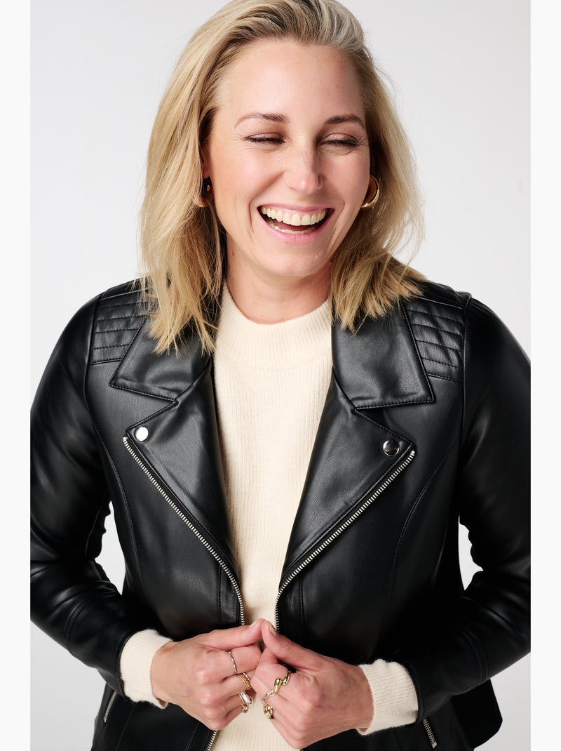 MS MODE Manteaux Veste biker en similicuir Noir - Kiabi