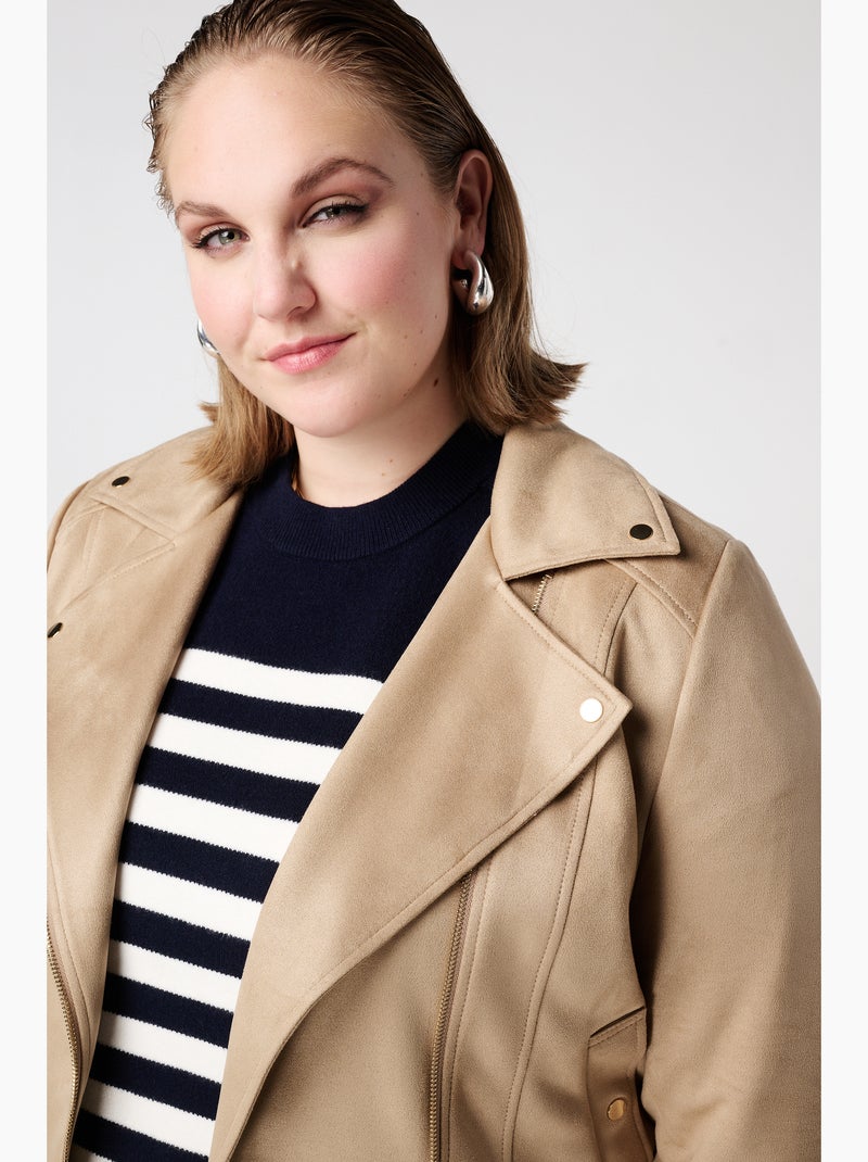 MS MODE Manteaux Veste biker en suédine Beige sable - Kiabi