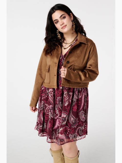 MS MODE Manteaux Veste courte effet suédine avec surpiqûres - Kiabi