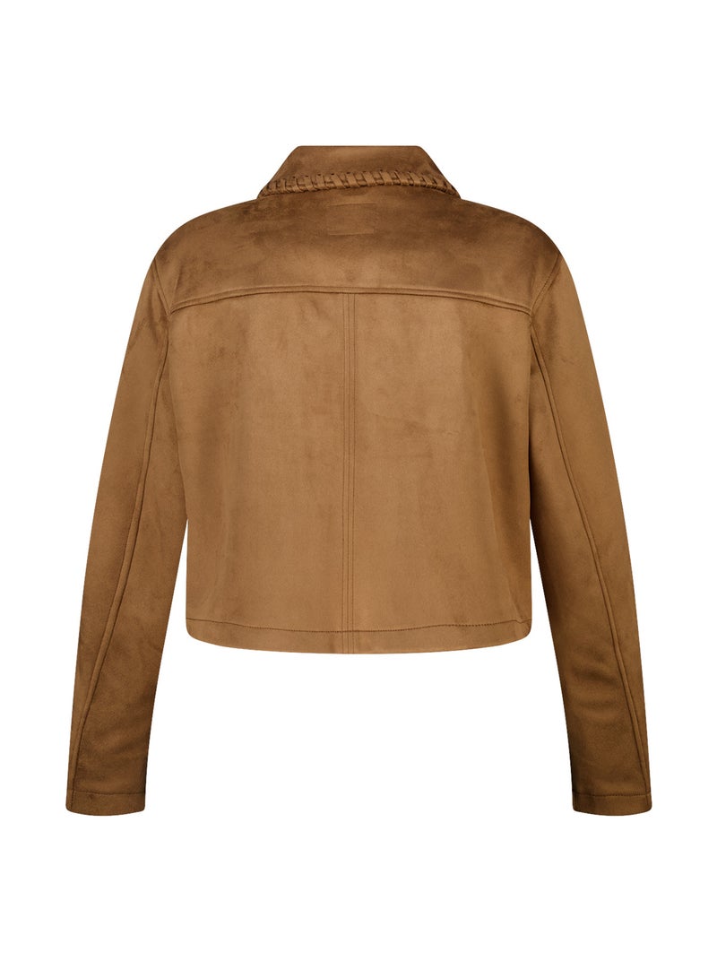 MS MODE Manteaux Veste courte effet suédine avec surpiqûres Cognac - Kiabi
