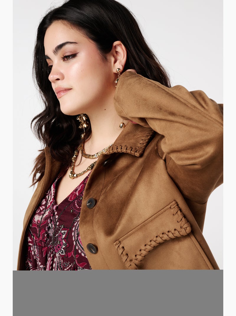 MS MODE Manteaux Veste courte effet suédine avec surpiqûres Cognac - Kiabi
