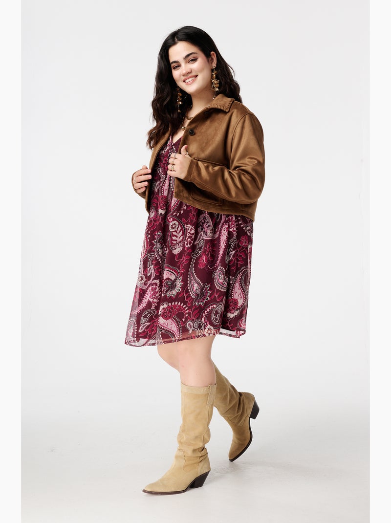 MS MODE Manteaux Veste courte effet suédine avec surpiqûres Cognac - Kiabi