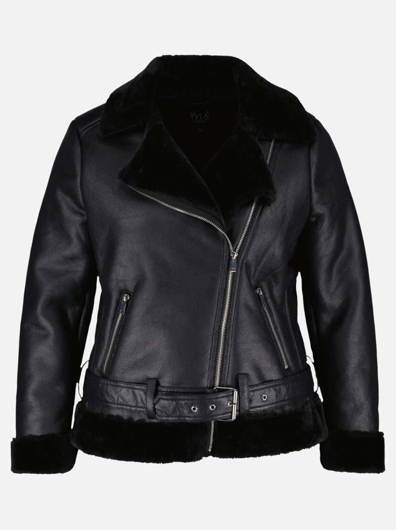 MS MODE Manteaux Veste de style motard avec fourrure végan Noir - Kiabi