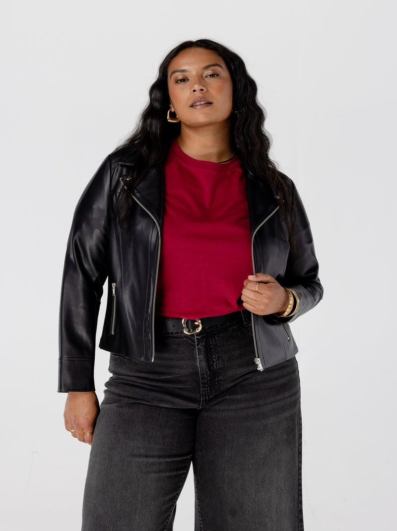 MS MODE Manteaux Veste de style motard en similicuir Noir - Kiabi