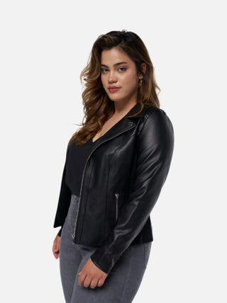 MS MODE Manteaux Veste élégante en cuir ornée de détails argentés