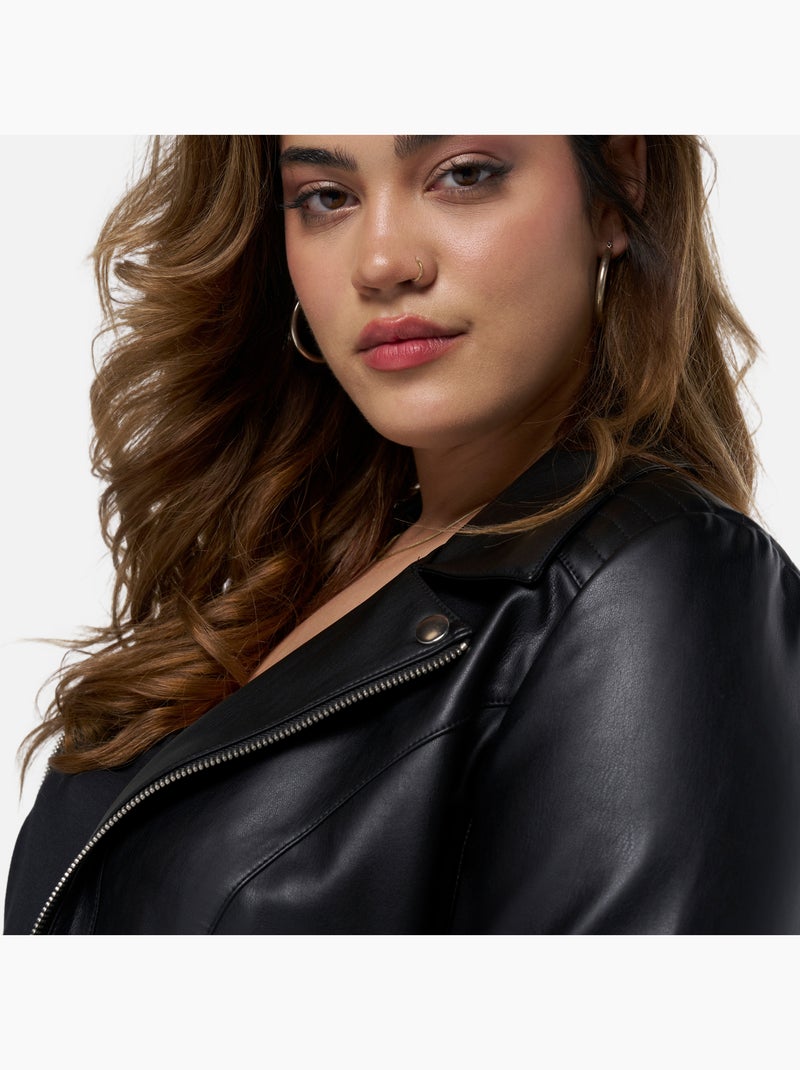 MS MODE Manteaux Veste élégante en cuir ornée de détails argentés Noir - Kiabi