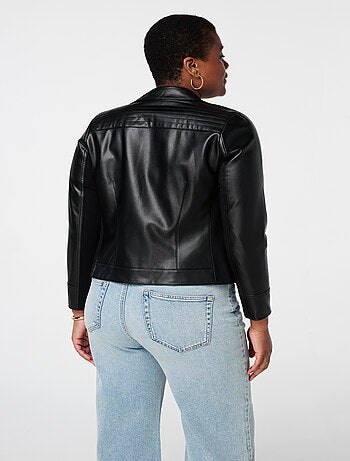 MS MODE Manteaux Veste élégante en cuir ornée de détails argentés