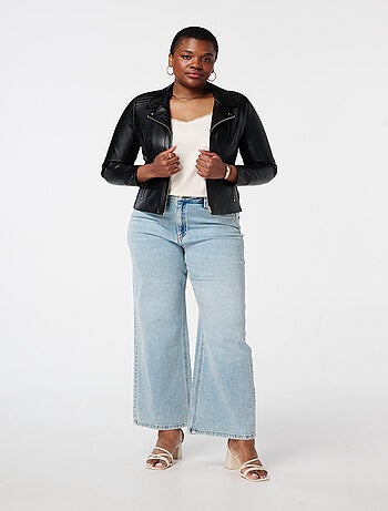 MS MODE Manteaux Veste élégante en cuir ornée de détails argentés