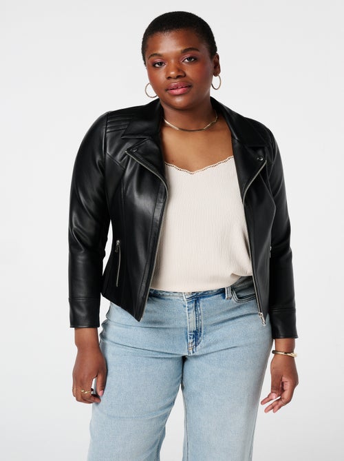 MS MODE Manteaux Veste élégante en cuir ornée de détails argentés - Kiabi