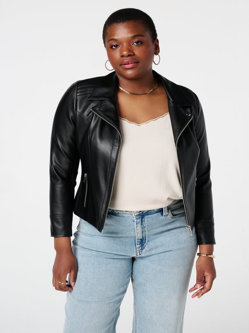 MS MODE Manteaux Veste élégante en cuir ornée de détails argentés Noir - Kiabi