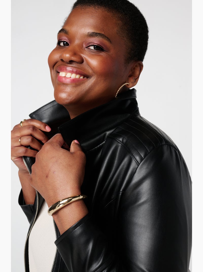 MS MODE Manteaux Veste élégante en cuir ornée de détails argentés Noir - Kiabi