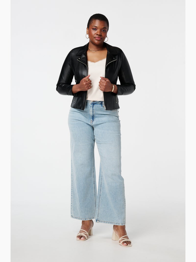 MS MODE Manteaux Veste élégante en cuir ornée de détails argentés Noir - Kiabi