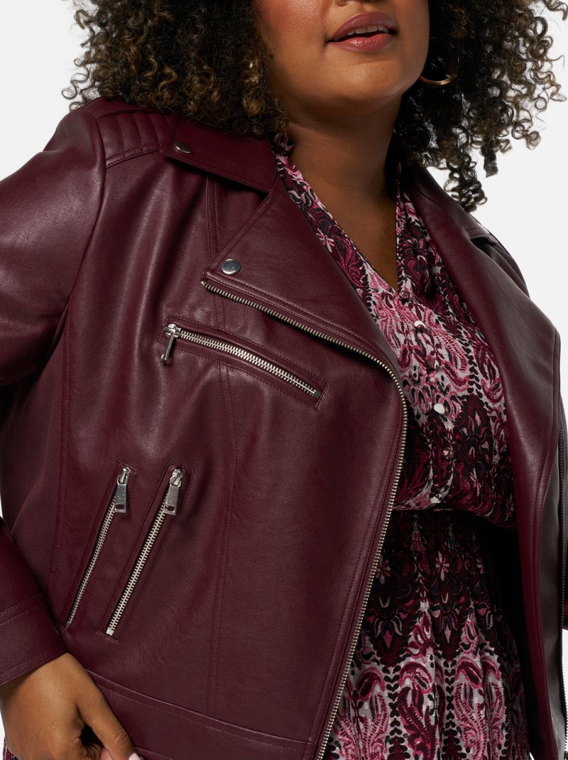 MS MODE Manteaux Veste en cuir avec détails argentés Bordeaux - Kiabi