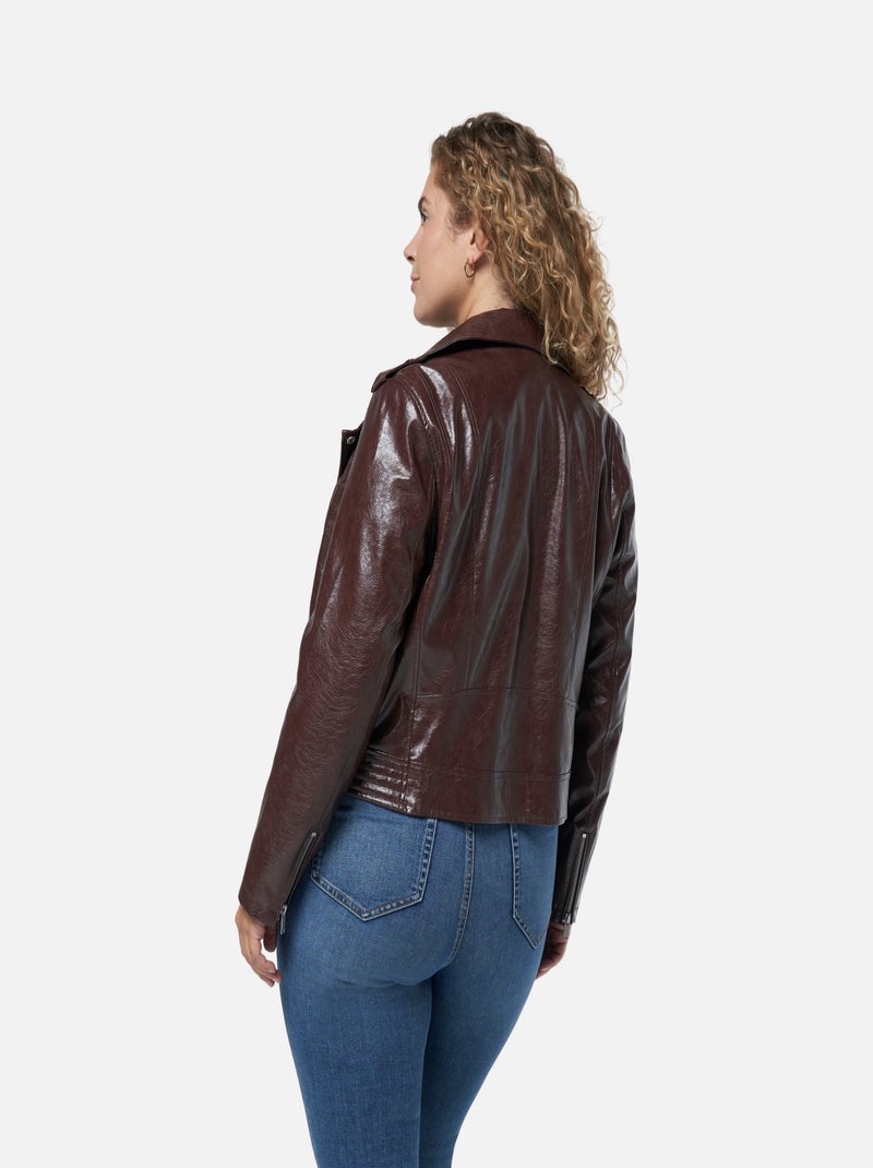 MS MODE Manteaux Veste en cuir Bordeaux - Kiabi