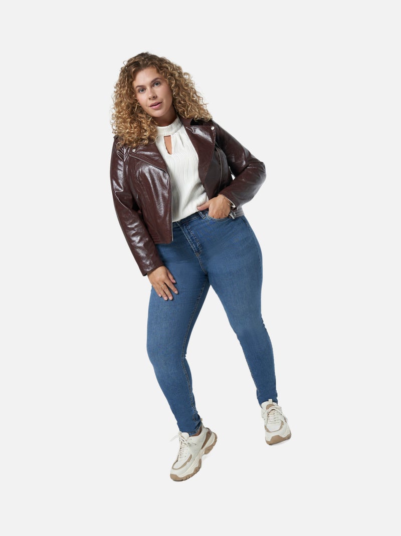 MS MODE Manteaux Veste en cuir Bordeaux - Kiabi