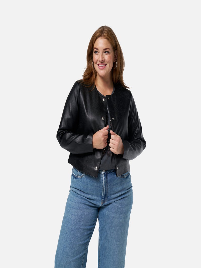 MS MODE Manteaux Veste en cuir Noir - Kiabi