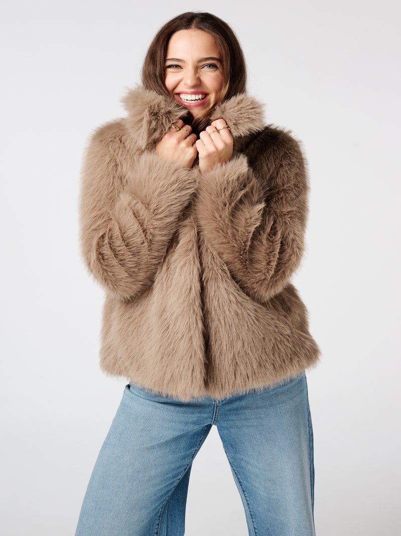 Poncho En Fausse Fourrure Pour Femme - Motif Vintage - Chaud - Sans Manches - Ouvert Sur Le