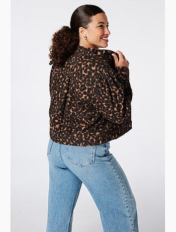 Ms Mode Manteaux veste en jean à imprimé animal