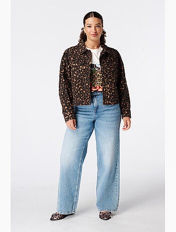 Ms Mode Manteaux veste en jean à imprimé animal