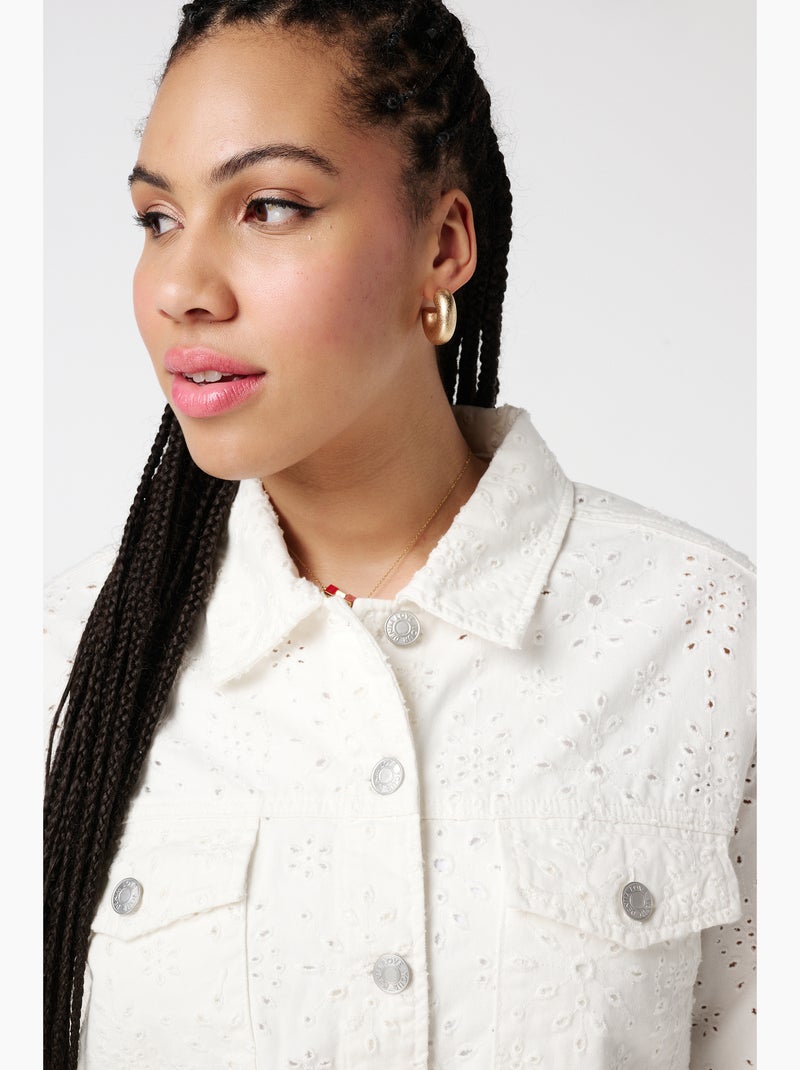 MS MODE Manteaux Veste en jean avec broderie Blanc cassé - Kiabi