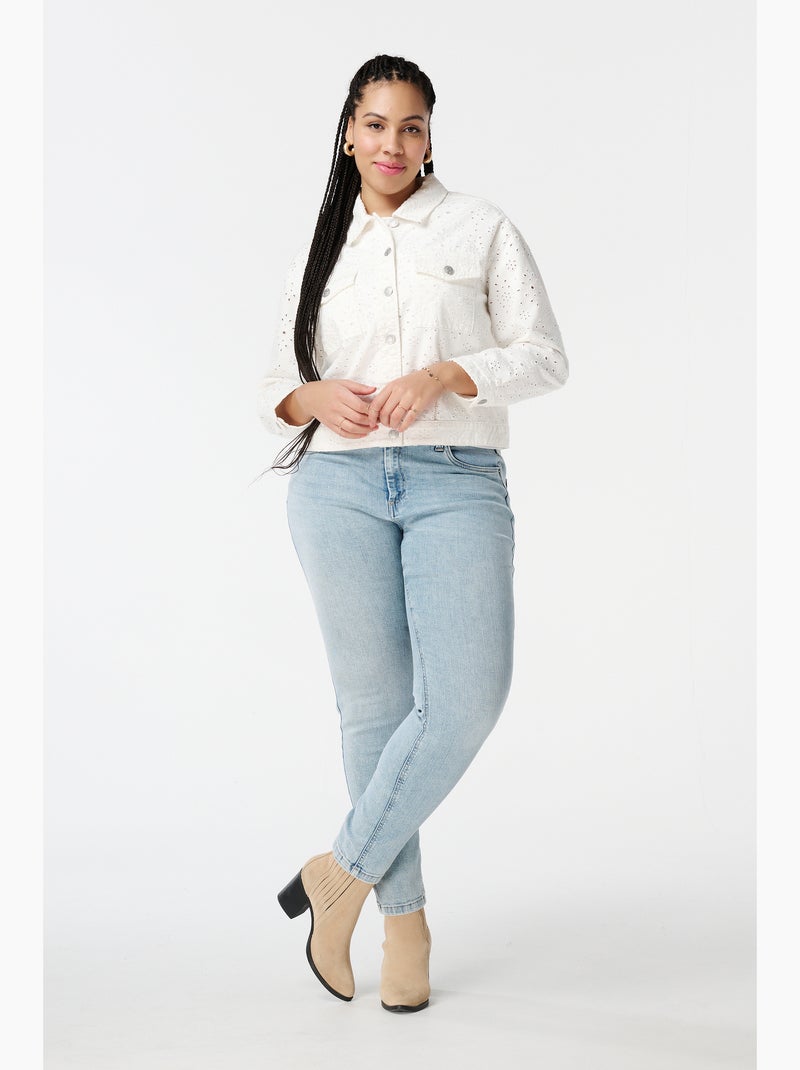 MS MODE Manteaux Veste en jean avec broderie Blanc cassé - Kiabi