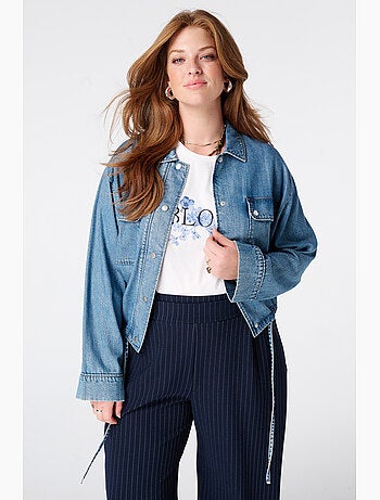 MS MODE Manteaux Veste en jean avec cordons à nouer