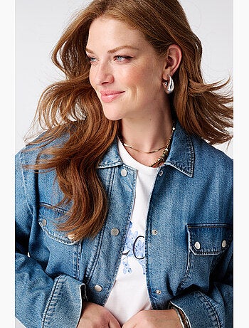 MS MODE Manteaux Veste en jean avec cordons à nouer