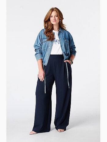 MS MODE Manteaux Veste en jean avec cordons à nouer