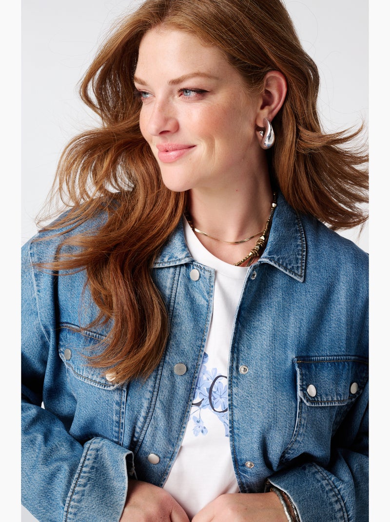 MS MODE Manteaux Veste en jean avec cordons à nouer Bleu ciel - Kiabi