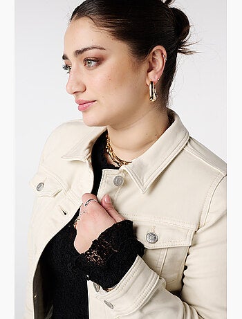 MS MODE Manteaux Veste en jean avec fermeture à boutons