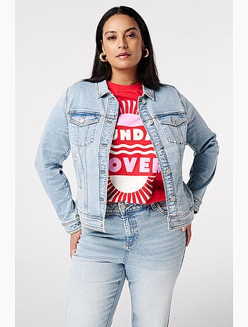 MS MODE Manteaux Veste en jean avec fermeture à boutons