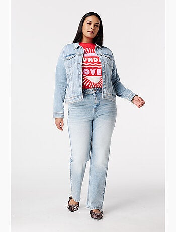 MS MODE Manteaux Veste en jean avec fermeture à boutons