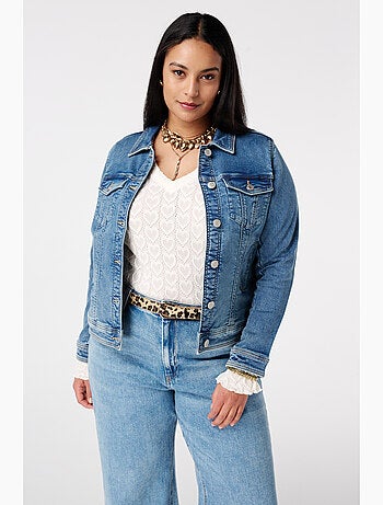 MS MODE Manteaux Veste en jean avec fermeture à boutons