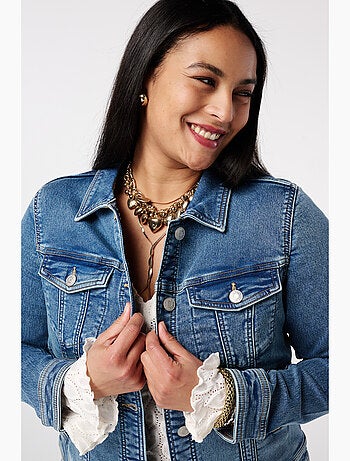 MS MODE Manteaux Veste en jean avec fermeture à boutons