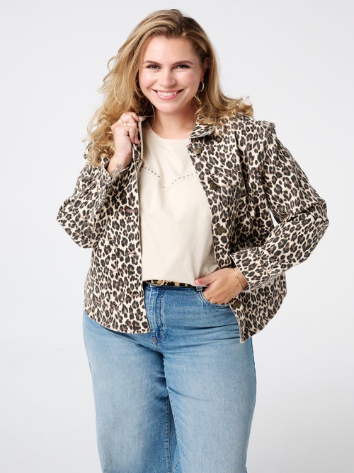 MS MODE Manteaux Veste en jean imprimé léopard - Kiabi