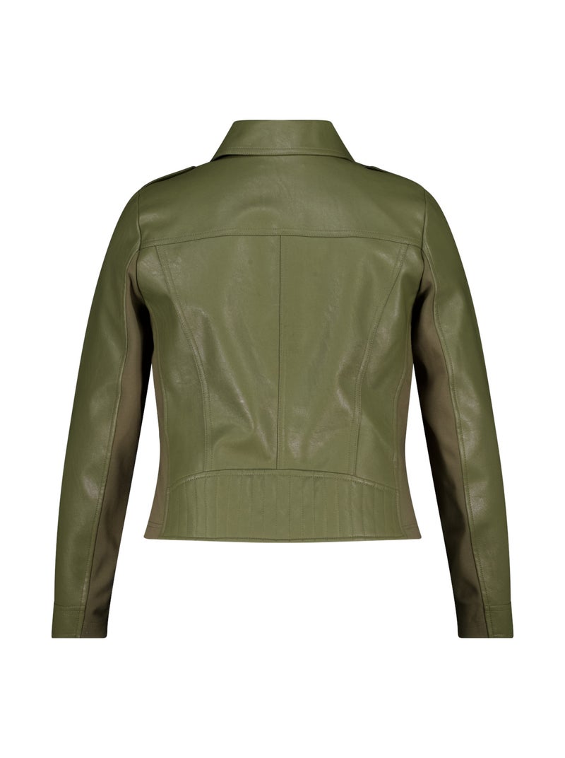 MS MODE Manteaux Veste en similicuir avec détails argentés Kaki - Kiabi